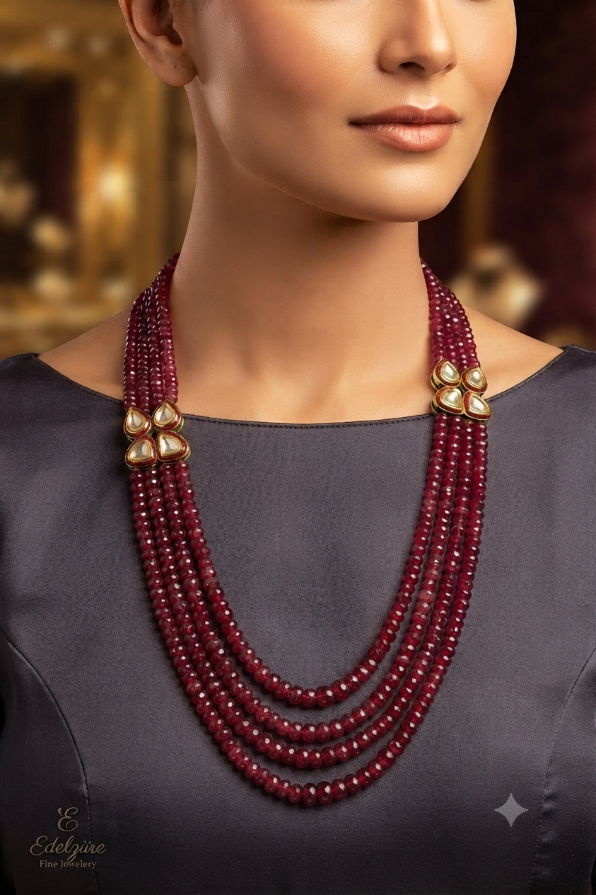Burmese Spinal necklace with Flat Diamond studded Brooch inserts