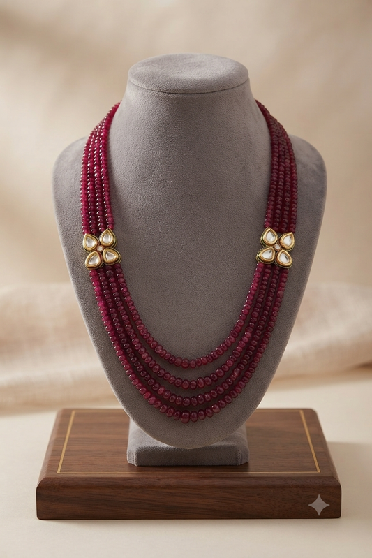 Burmese Spinal necklace with Flat Diamond studded Brooch inserts